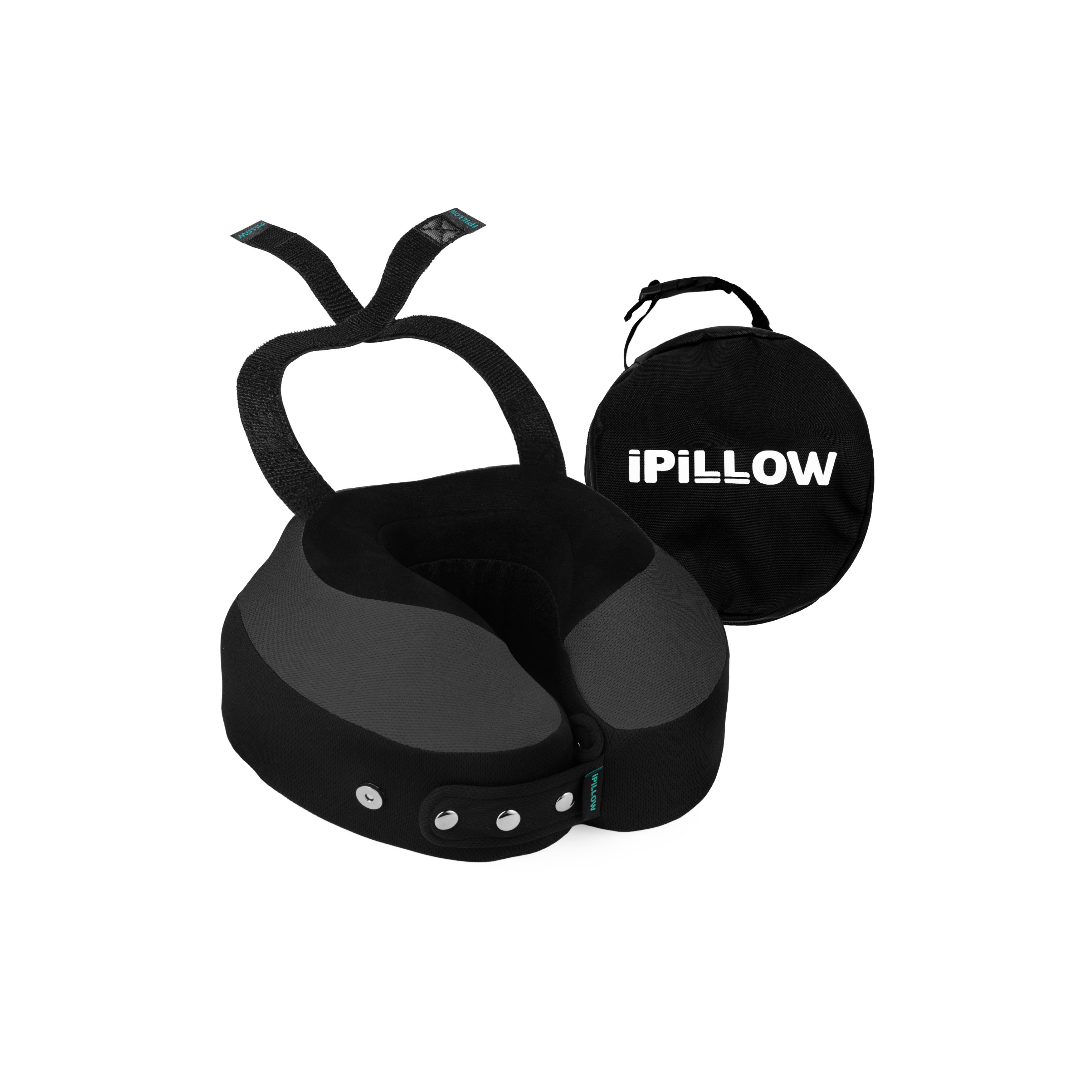 Подушка для путешествий на шею с эффектом памяти ортопедическая iPillow Neck Evolution Button Total Black черный