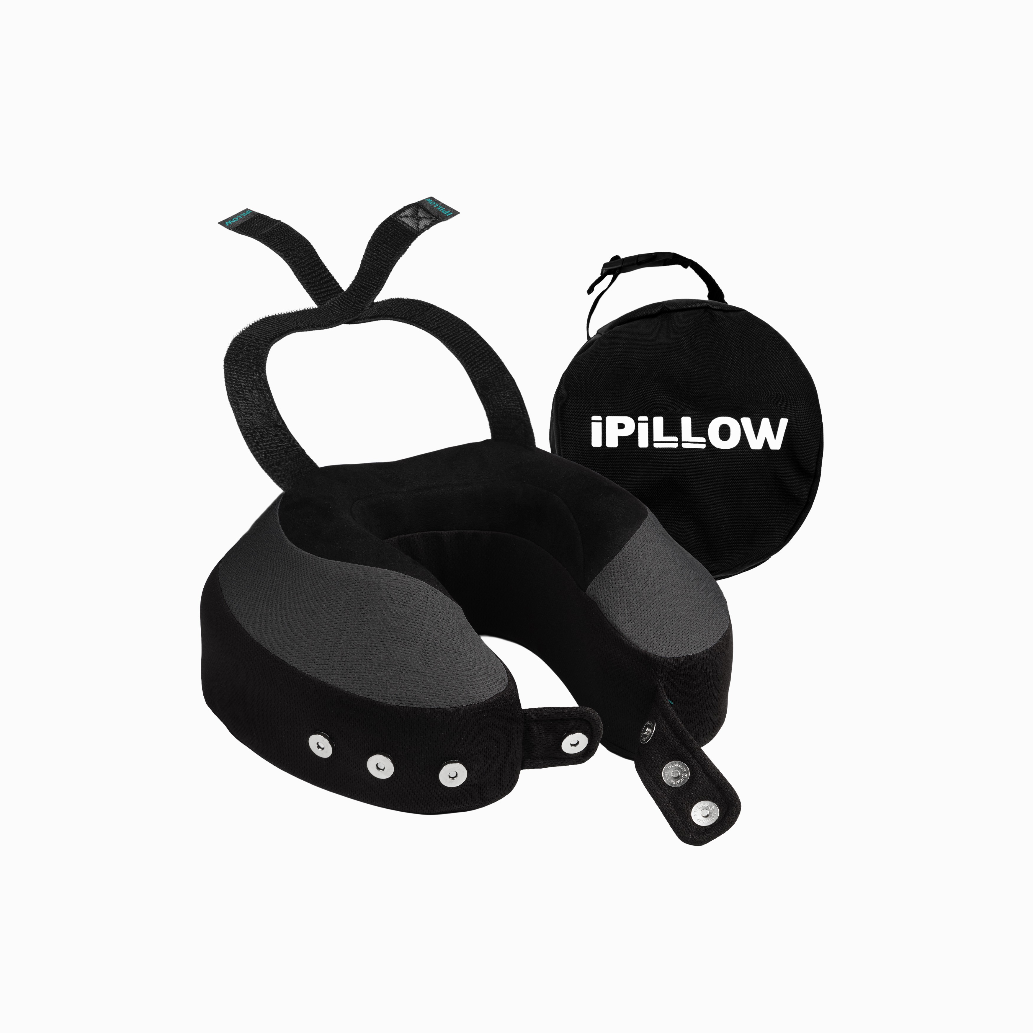 Подушка для путешествий на шею с эффектом памяти ортопедическая iPillow Neck Evolution Button Total Black черный